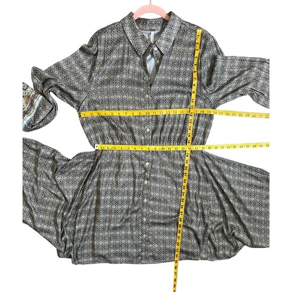 Free People Silky Rillo Shirt Dress Blue Multi XL - Picture 10 of 11